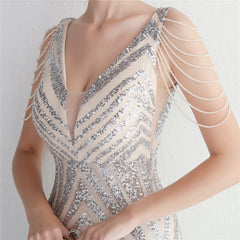 Sequined V-Neck Slim Maxi Dress