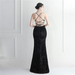 Lace-Up Sequin Split Maxi Dress