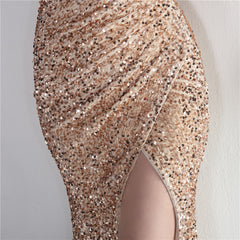 One-Shoulder Sequined Fishtail Maxi Dress