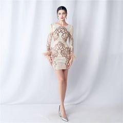 Sequin Long-Sleeve Bodycon Dress