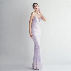 Sequined V-Neck Maxi Dress