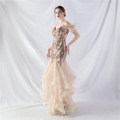 Feathered Sequin Maxi Dress