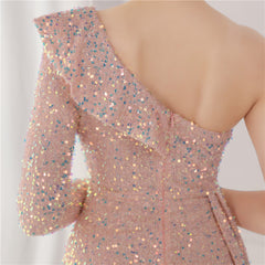 Sequined One-Shoulder Sheath Dress