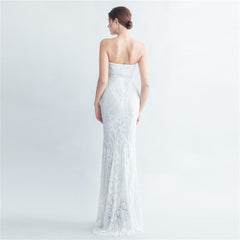 Ostrich Feather Strapless Maxi Dress