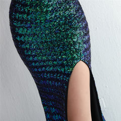 Sequined One-Shoulder Fishtail Maxi Dress