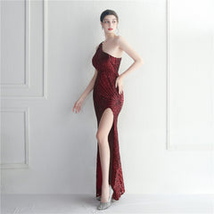 One-Shoulder Sequin Maxi Dress