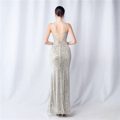 Sequined Side-Slit Maxi Dress