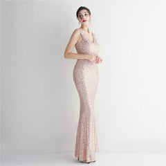 Sequined Fringe Fishtail Maxi Dress