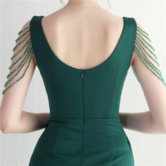 Beaded Fringe Split Maxi Dress