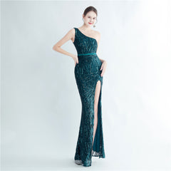 One-Shoulder Sequin Maxi Dress