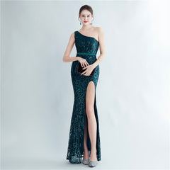 One-Shoulder Sequin Maxi Dress