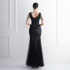 Sequin Mesh Beaded Maxi Dress