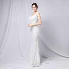 V-Neck Fishtail Maxi Dress