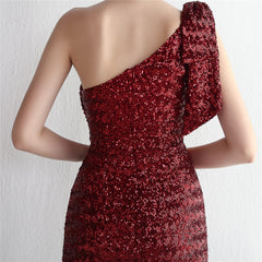Sequined One-Shoulder Fishtail Maxi Dress