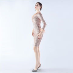 One-Shoulder Sequined Feather Dress
