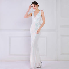 Sequined V-Neck Fishtail Maxi Dress