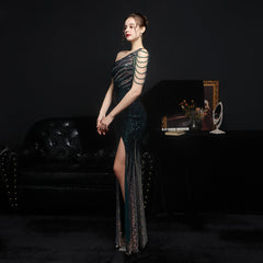 Sequined Rhinestone Evening Gown