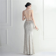 Crisscross Backless Sequined Maxi Dress