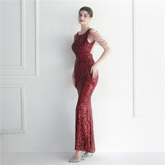 Backless Cutout Sequined Maxi Dress