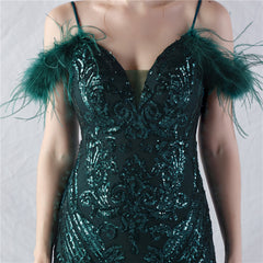 Feathered Sequin Maxi Dress