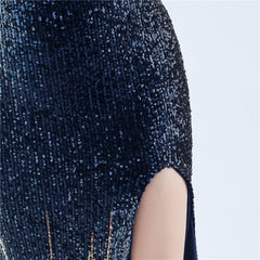 One-Shoulder Ombre Sequin Feather Dress