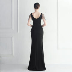 Beaded Fringe Split Maxi Dress