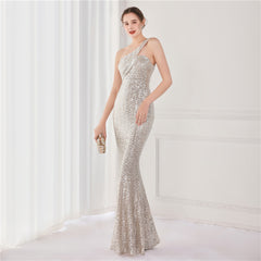Asymmetric Sequin Maxi Dress