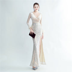 Ostrich Feather Sequined Maxi Dress