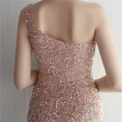 One-Shoulder Sequined Fishtail Split Maxi Dress