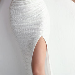 Sequined One-Shoulder Fishtail Maxi Dress