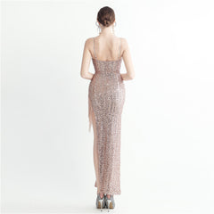 Beaded Sequin Side-Slit Maxi Dress