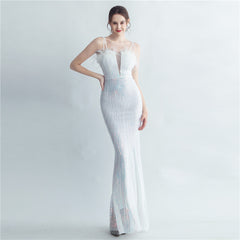 Ostrich Feather Sequin Maxi Dress