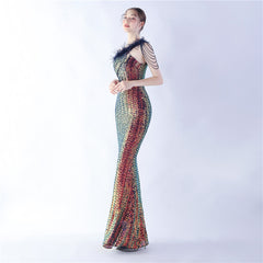 One-Shoulder Sequin Maxi Dress