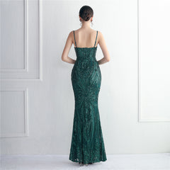 Sequined V-Neck Maxi Dress