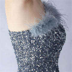 Ostrich Feather One-Shoulder Sequined Maxi Dress