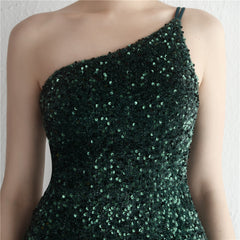 One-Shoulder Sequined Fishtail Split Maxi Dress