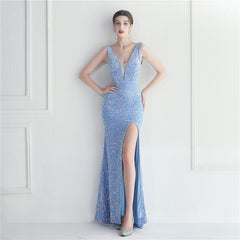 Sequined V-Neck Maxi Dress Split