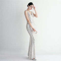 Sequined Fringe Fishtail Maxi Dress