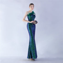 One-Shoulder Sequin Maxi Dress