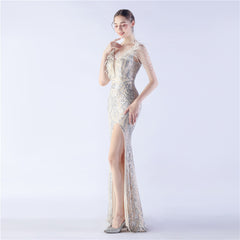 Ostrich Feather Beaded Maxi Dress