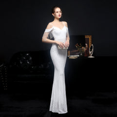 Sequined V-Neck Fishtail Dress