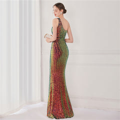 Asymmetric Sequin Maxi Dress