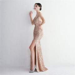 Sequined V-Neck Maxi Dress