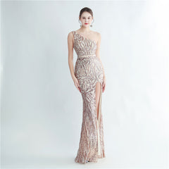 One-Shoulder Sequin Maxi Dress