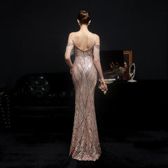 Sequined V-Neck Fishtail Dress