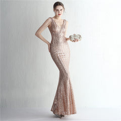 Sequined V-Neck Fishtail Maxi Dress