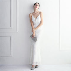 Elegant Sequin Beaded Fishtail Maxi Dress