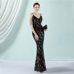 Sequin Lace Fishtail Maxi Dress
