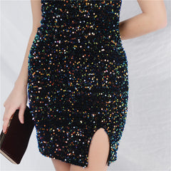 Sequined Beaded Ruched Bodycon Dress
