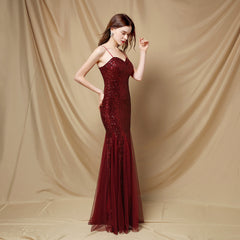 V-Neck Sequined Fishtail Maxi Dress